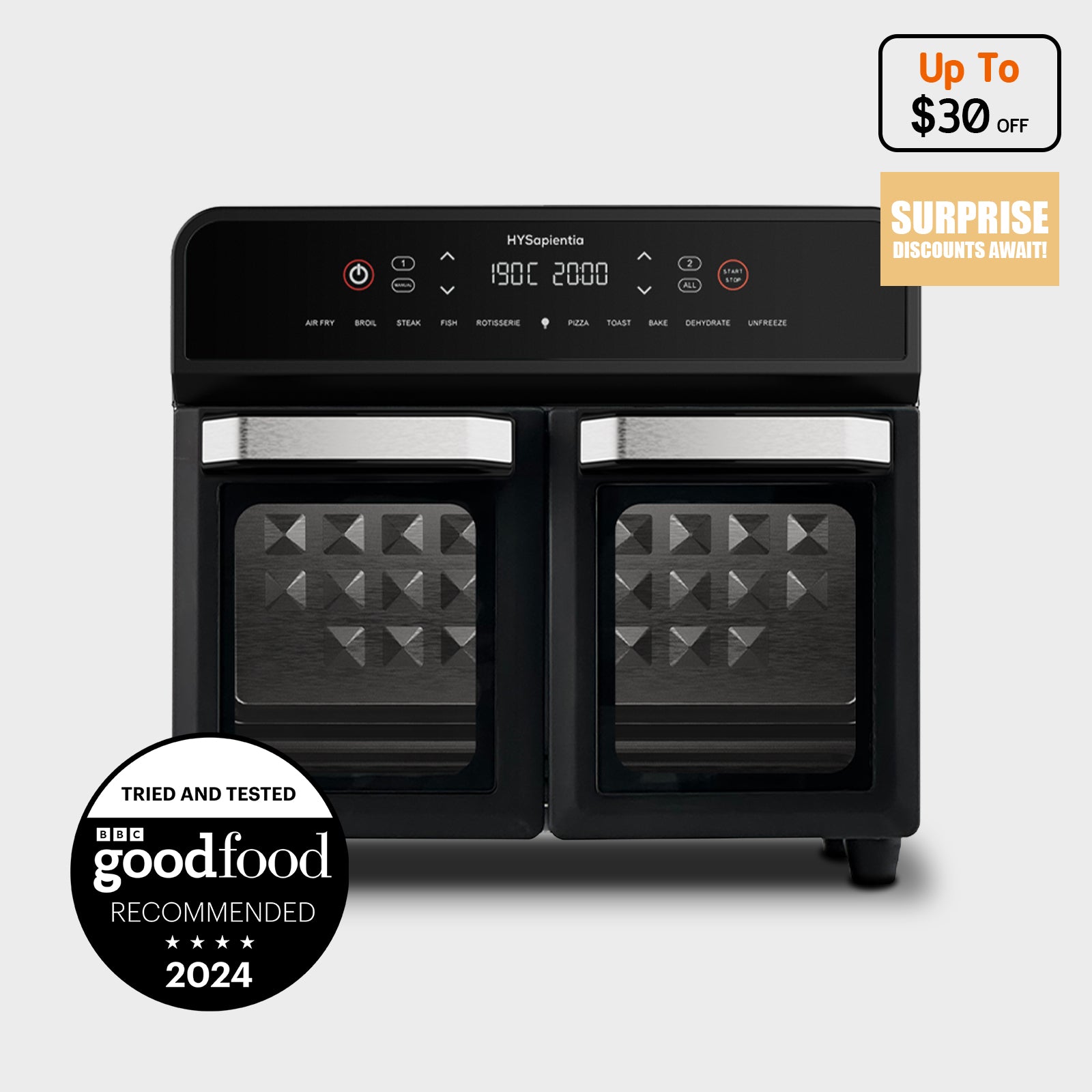 HYSapientia 22L Digital Dual Zone Air Fryer Oven With Rotisserie